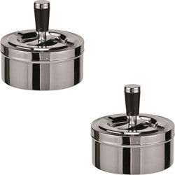 Draaiasbak - 2x - verchroomd - 11 cm - drukasbak - stormasbak - Asbakken