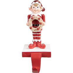 Clayre & Eef Haak Kerstsok Elf 20 cm Rood Polyresin