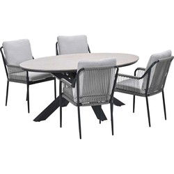 Garden Impressions Stevie tuinset 5-delig taupe - Tulli tuintafel 180x115 cm - light teak vironwood