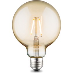 Edison Vintage LED filament lichtbron Globe - Amber - G95 Deco - Retro LED lamp - 9.5/9.5/13.5cm - geschikt voor E27 fitting - 2W 160lm 2700K - warm wit licht