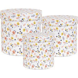 Clayre & Eef Opbergdoos Set van 3 Ø 19x19 / Ø 17x17 / Ø 15x15 cm Wit Karton Rond Bloemen