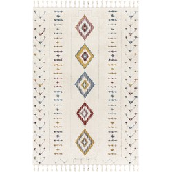 Hoogpolig Shaggy Boho Tapijt PUKYU - Meerkleurig/Wit - 160x213 cm