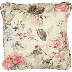 Clayre & Eef Kussenhoes  40x40 cm Beige Roze Polyester Katoen Vierkant Bloemen Sierkussenhoes