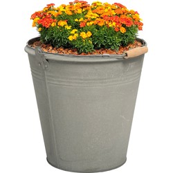 Mega Collections emmer/plantenpot Eddy - zink - zilver - D28 X H27 cm - IJzeren emmer / teil