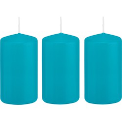 3x Kaarsen turquoise blauw 5 x 10 cm 23 branduren sfeerkaarsen - Stompkaarsen