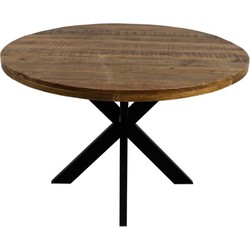 HSM Collection-Ronde Eettafel Melbourne-130x130x76-Naturel/Zwart-Mango/Metaal