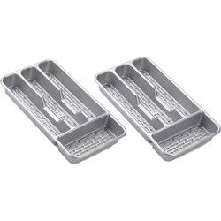 Plasticforte Bestekbak - 2x - 4-vaks - grijs - 33 x 18 x 4 cm - Bestekbakken