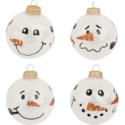 12x Glazen witte glitter kerstballen met sneeuwpop 7 cm - Kerstbal