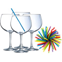 Cocktail set van 6x gin tonic glazen en 100x duurzame rietjes - 700 ml - Cocktailglazen