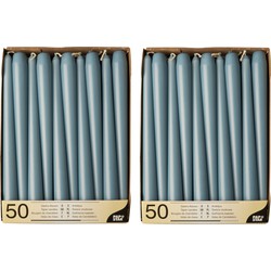 100x stuks dinerkaarsen ijs blauw 25 cm - Dinerkaarsen