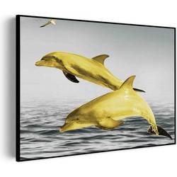 Muurwerken Akoestisch Schilderij - Springende Dolfijnen Goud 01 - Geluidsdempend Wandpaneel - Wanddecoratie - Geluidsisolatie - BASIC (AW 0.65) S (70x50)