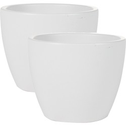 2x stuks plantenpot/bloempot in een strakke Scandinavische look wit Dia 13 cm en Hoogte 11 cm - Plantenpotten