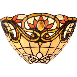 LumiLamp Wandlamp Tiffany  30x15x20 cm  Geel Bruin Metaal Glas Driehoek Muurlamp