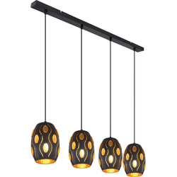 4- lichts hanglamp met zwart gouden details | 90 x 15 x 120 cm | Modern | Woonkamer | Eetkamer