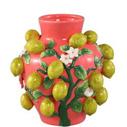 PTMD Stacy Pink Ceramic Jar Vase With Lemons On Twig