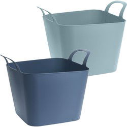 Voordeelset van 2x stuks kunststof flexibele emmers/wasmanden/kuipen 36 liter in het blauw/groen - Wasmanden