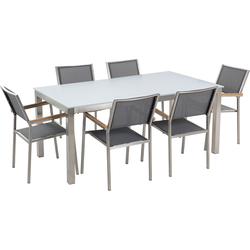 GROSSETO  - Tuinset voor 6 - Wit/Grijs - Veiligheidsglas