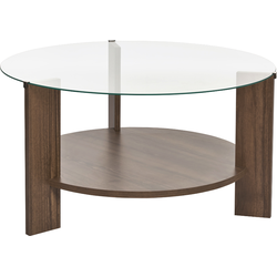 Salontafel met 2 bladen, waarvan één van gehard glas Ø75 cm - CLARA