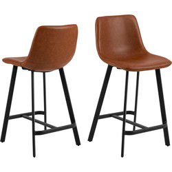 Barstoel Bruin Pu Leer - Zithoogte 63cm - Isdal - Set van 2