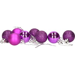 8x stuks kerstballen paars mix van mat/glans/glitter kunststof 3 cm - Kerstbal