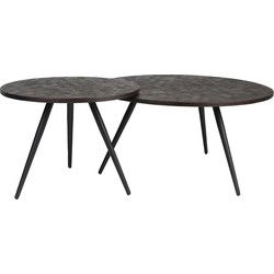 Salontafel Rond - Donkerbruin teakhout - Set Van 2 - 70x70x39cm