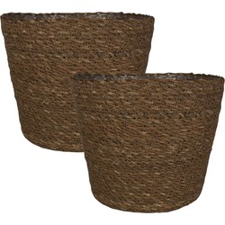 Set van 4x stuks plantenpot/bloempot van jute/zeegras diameter 18 cm en hoogte 16 cm camel bruin - Plantenpotten