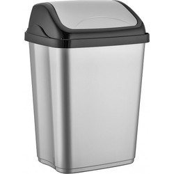 Zilver/zwarte kunststof vuilnisbak 16 liter voor op kantoor - Prullenbakken
