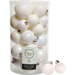 Decoris kerstballen 44x stuks parelmoer wit 3-4-5-6 cm kunststof - Kerstbal