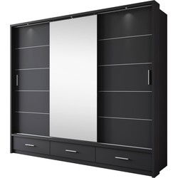 Meubella - Kledingkast Autumn - Zwart - 250 cm - Met spiegel