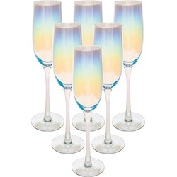 Set van 6x champagneglazen/flutes parelmoer Fantasy 210 ml van glas - Champagneglazen