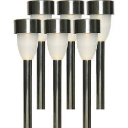 Tuinlamp LED solar - 6x - warm wit - RVS/kunststof - 26 cm - type Nova - Prikspotjes