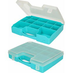 3x Opbergkoffertje/opbergboxen met kliksluiting 13-vaks blauw - Opbergbox