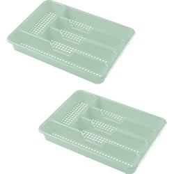 2x stuks bestekbak/bestekhouders 5-vaks mintgroen 34 x 25 x 4 cm - Bestekbakken