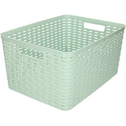 Plasticforte Opbergmand - Kastmand - rotan kunststof - mintgroen - 18 Liter - 29 x 39 x 20 cm - Opbergmanden