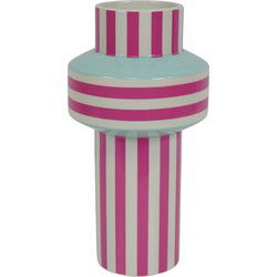 Vase - Stripe - Ceramics - Mintgreen/Neon Pink - 13x13x25cm