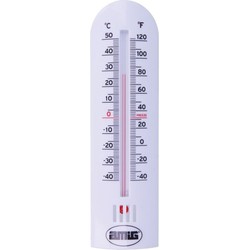 Amig Thermometer binnen/buiten - kunststof - wit - 30 x 6,5 cm - Celsius/Fahrenheit - Buitenthermometers