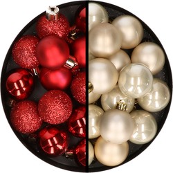 36x stuks kunststof kerstballen rood en champagne 3 en 4 cm - Kerstbal