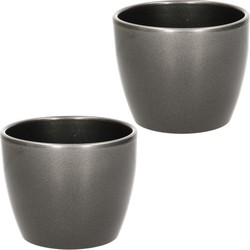 2x stuks bloempot glanzend zilver metallic keramiek voor kamerplant H9.8 x D12 cm - Plantenpotten