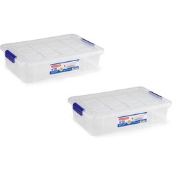 2x stuks opslagbox met clips-deksel 5 liter transparant 26 x 40 x 8.5 cm - Opbergbox