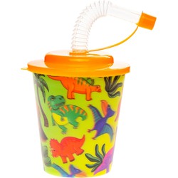 Decopatent® 12 STUKS DINOSAURUS 3D Drink Beker met Rietje en Deksel - 250ML - Dino Plastic Bekers - Kinderfeestje - Kinderverjaardag Bekertjes - Traktatie - Uitdeelcadeaus