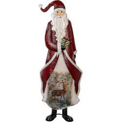 Clayre & Eef Kerstdecoratie Beeld Kerstman Rood Metaal
