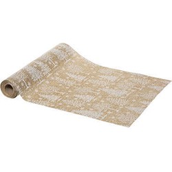 Kerst thema diner tafelloper - 2x stuks - beige/wit - 28 x 300 cm - Tafellakens