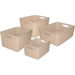 Set van 4x stuks opbergboxen/opbergmandjes rotan taupe kunststof - Opbergbox