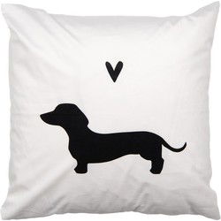 Clayre & Eef Kussenhoes 45x45 cm Wit Zwart Polyester Teckel