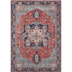 Vercai Rugs Fenix Collectie - Laagpolig Vloerkleed - Modern Tapijt met Vintage Ontwerp - Chenille - Rood / Blauw - 60x110 cm