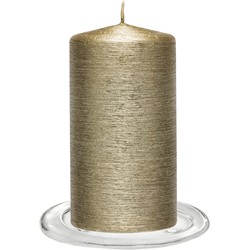 Trend Candles - Stompkaarsen met glazen onderzetters set van 2x stuks - creme goud 7 x 13 cm - Stompkaarsen