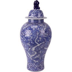 Fine Asianliving Chinese Gemberpot Porselein Blauw Wit Draak