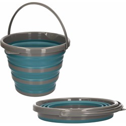 3x Opvouwbare emmer blauw/grijs 10 liter - Emmers