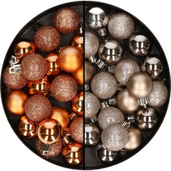 40x stuks kleine kunststof kerstballen koper en champagne 3 cm - Kerstbal