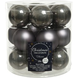 18x stuks kleine glazen kerstballen antraciet (warm grey) 4 cm mat/glans - Kerstbal